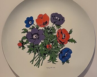 Large 14" Round Melamine Vintage Serving Tray Plate Georges Briard Floral Decor