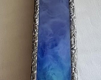 Vintage light Blue Stained Glass Multicolor Marble Triangular Kaleidoscope 11” art glass.