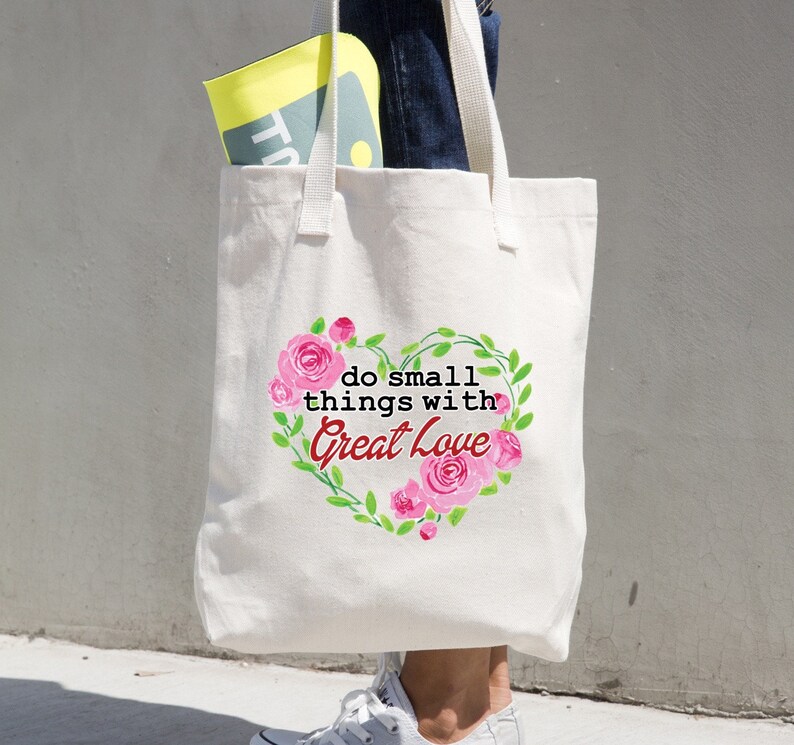Floral Bag Gift for Her Do Small Things With Great Love LA Apparel Tote Bag Everyday Bag TOTE100 Bible Verse Bag Canvas Bag