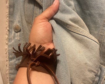Handmade Fringe Leather Cuff - Chocolate Brown Bracelet