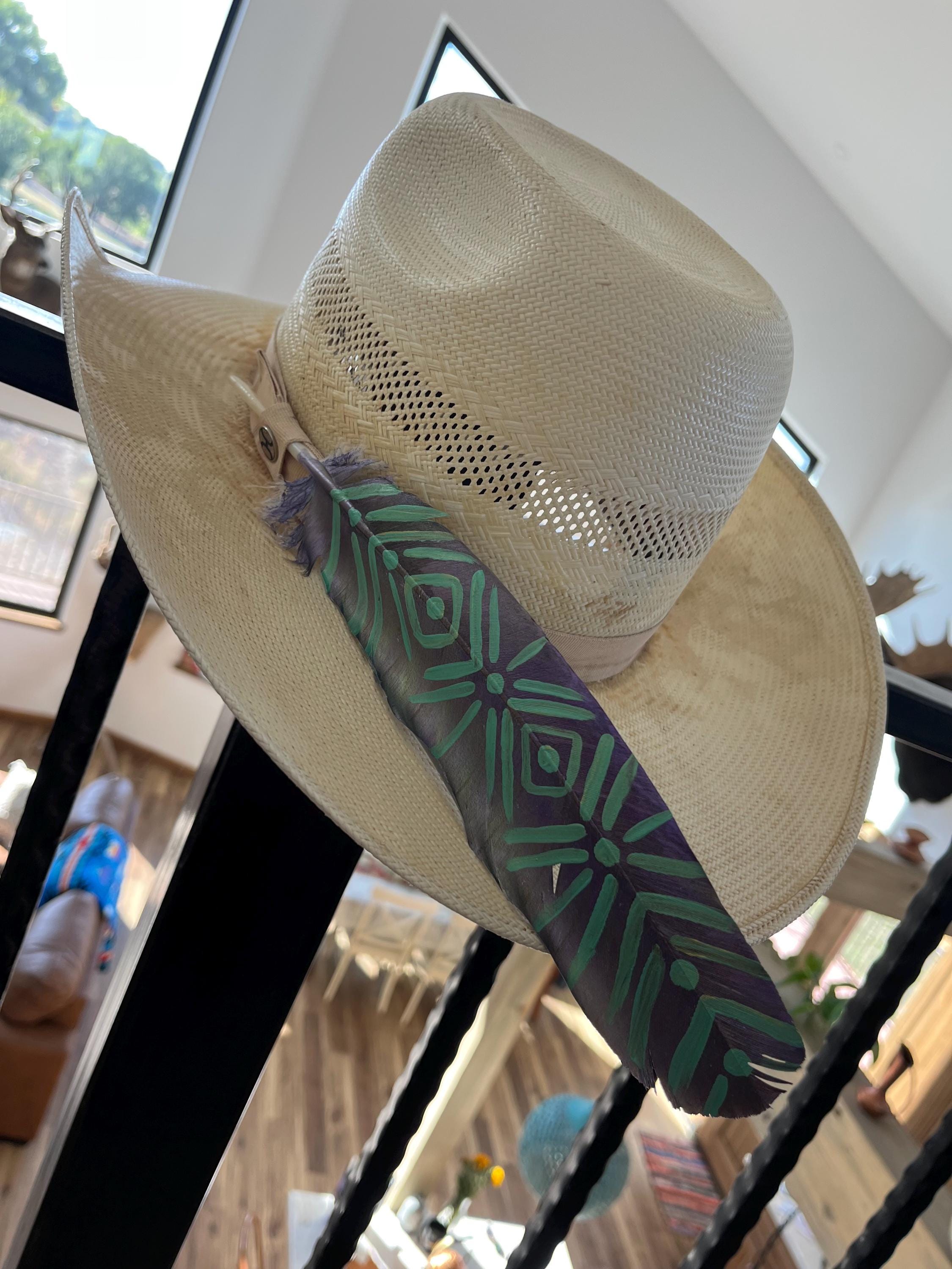 9191 Hand Painted Western Lifestyle Hat Feather (southwest Aura) Hand Painted Southwest Feather - Etsy main image 3