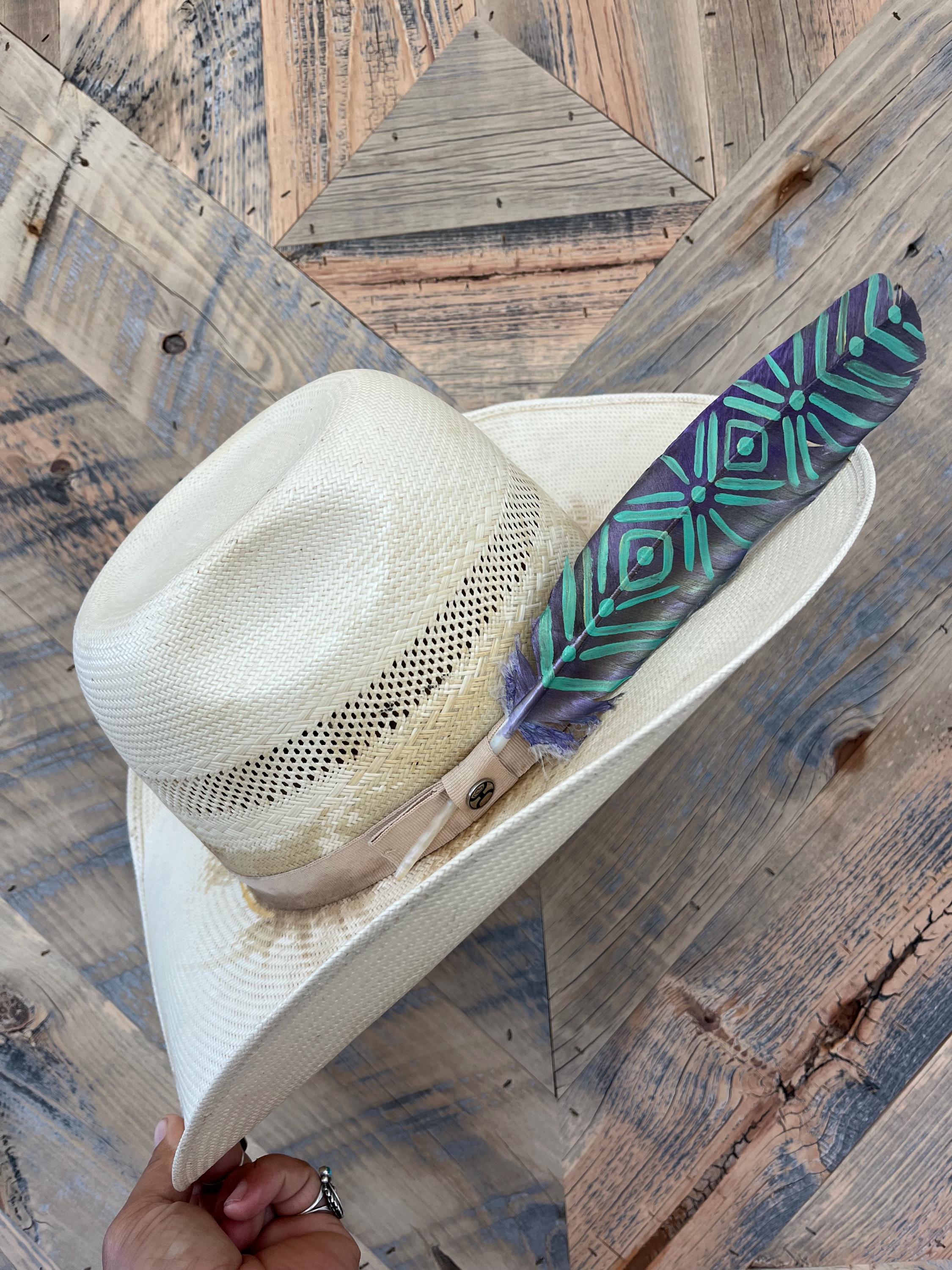 9191 Hand Painted Western Lifestyle Hat Feather (southwest Aura) Hand Painted Southwest Feather - Etsy main image 4