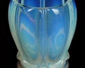 Antique Art Deco Verlys quot Les Godrons quot Vintage Opalescent Glass Vase c1930s