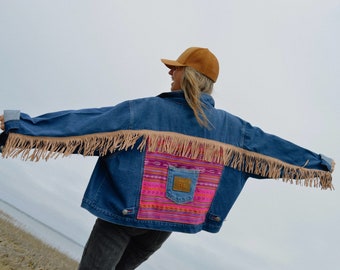 Upcycled Western Fringe Denim Jacket