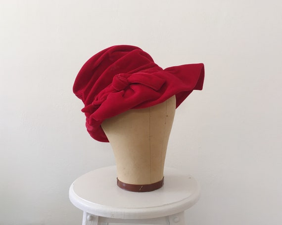 Rita Red Velvet Hat - Vintage 50s Floppy Hat