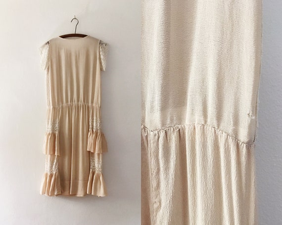 Prairie Mist Beige Silk Dress - XXS or XS - 1920s… - image 2