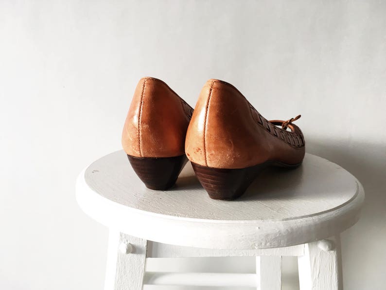 Irene Heels 9.5 10 Vintage Woven Leather Block Heels | Etsy