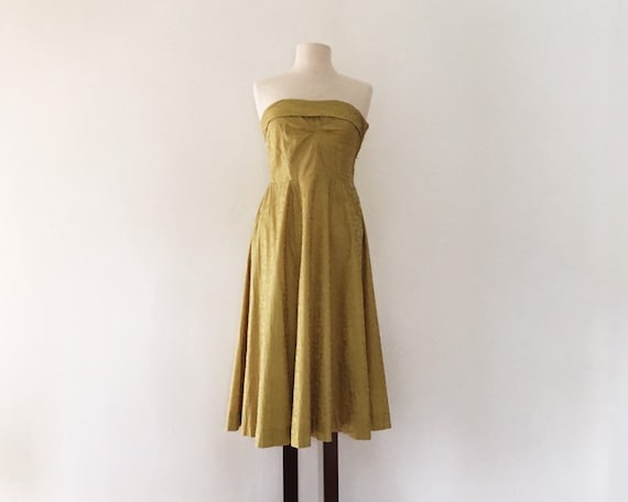Fine Line Dress - XS - Vintage 50s Chartreuse Yel… - image 1