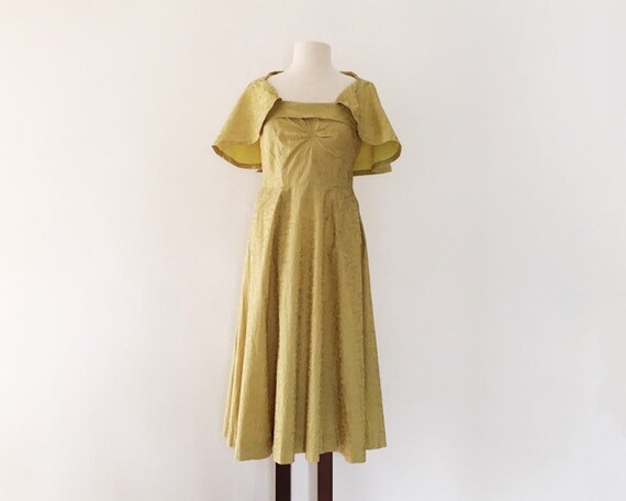 Fine Line Dress - XS - Vintage 50s Chartreuse Yel… - image 3