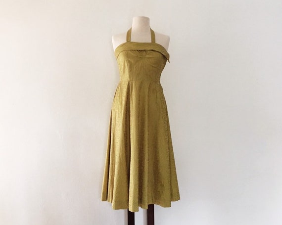 Fine Line Dress - XS - Vintage 50s Chartreuse Yel… - image 2