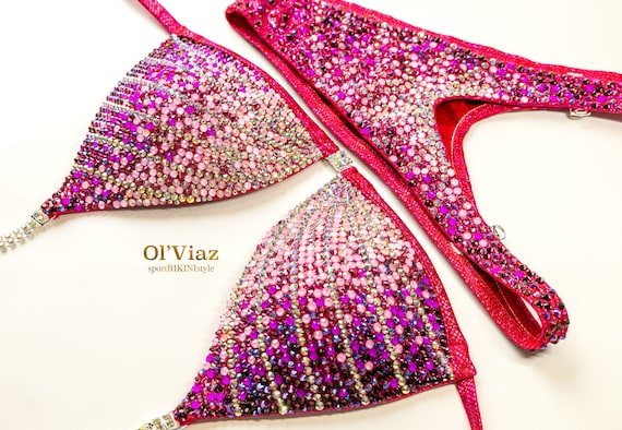 Pink Orchid Rhinestone Competition Figure Suit: NPC, IFBB, WBFF