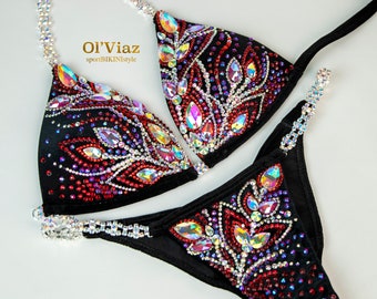 Black Velvet Rhinestone Competition Bikini: Crystal Posing Suit