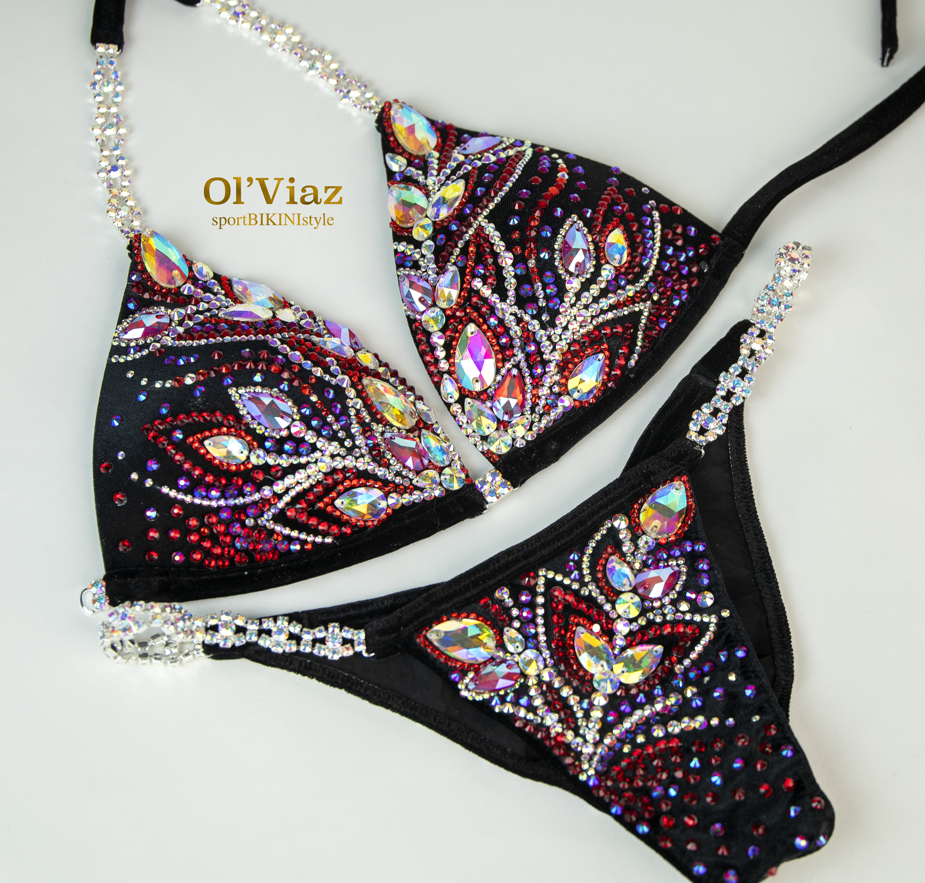 NPC,IFBB,WBFF Black Velvet Competition Bikini with Rhinestone Crystals