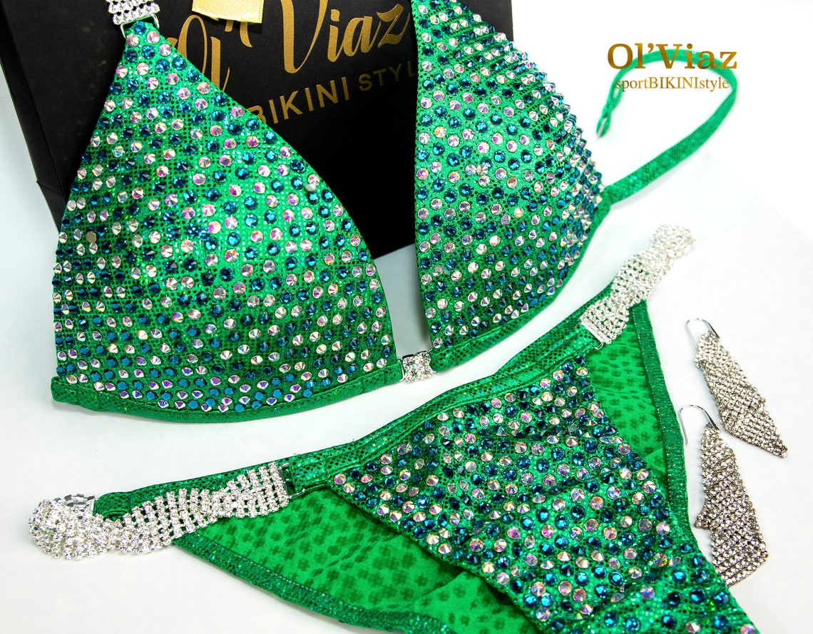 NPCIFBBWBFF Green Metallic Spandex Bikini Suit with | Etsy