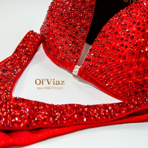 NPC,IFBB,WBFF Red Velvet Competition Bikini with Crystals/Competition Suit/Posing Suit/Rhinestone Fitness