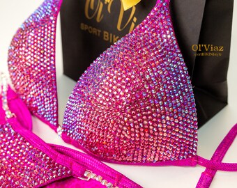Crystal Competition Bikini: costume da posa in spandex metallizzato