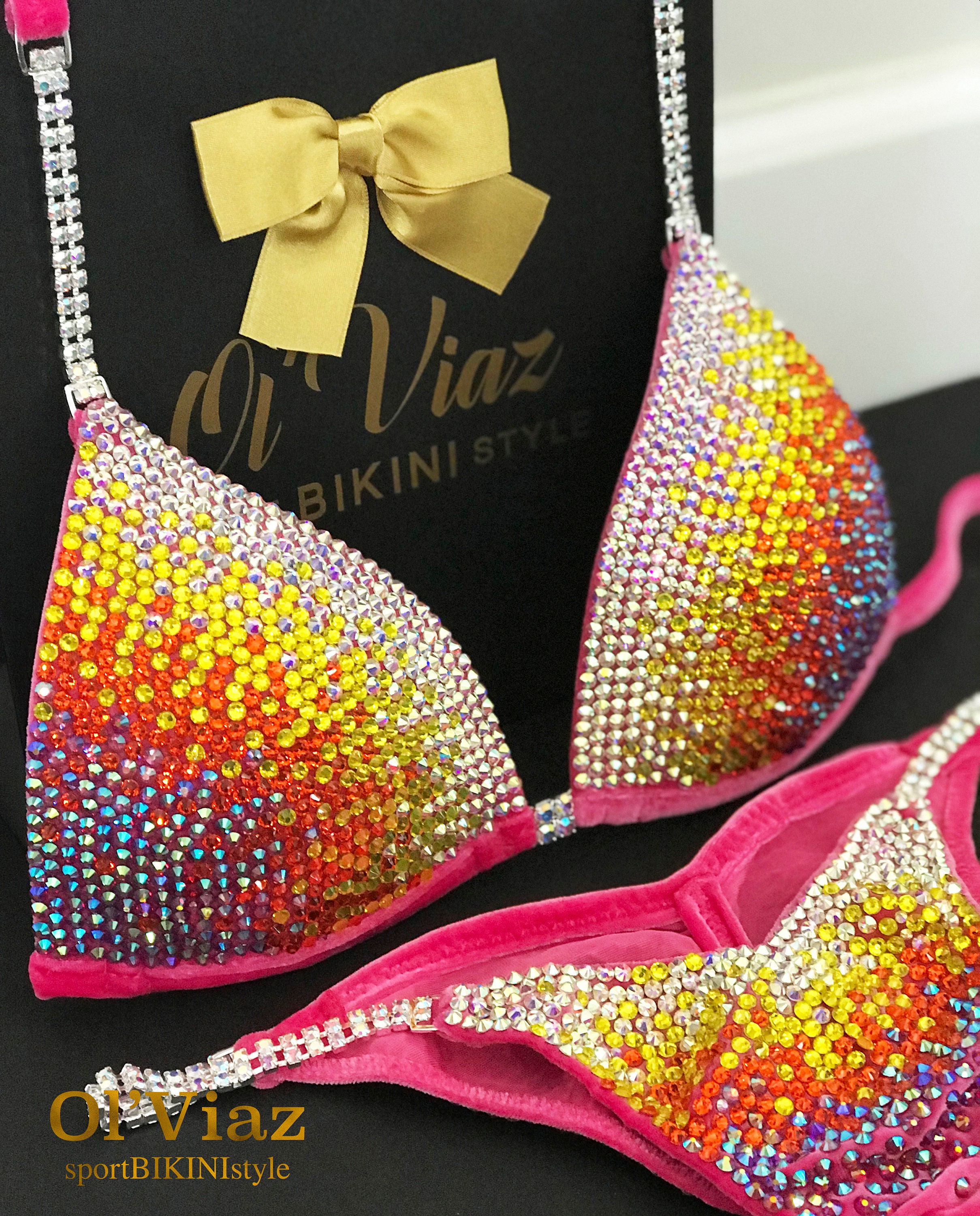 NPC,IFBB,WBFF Orange&Butterfly Velvet Competition Bikini suit with