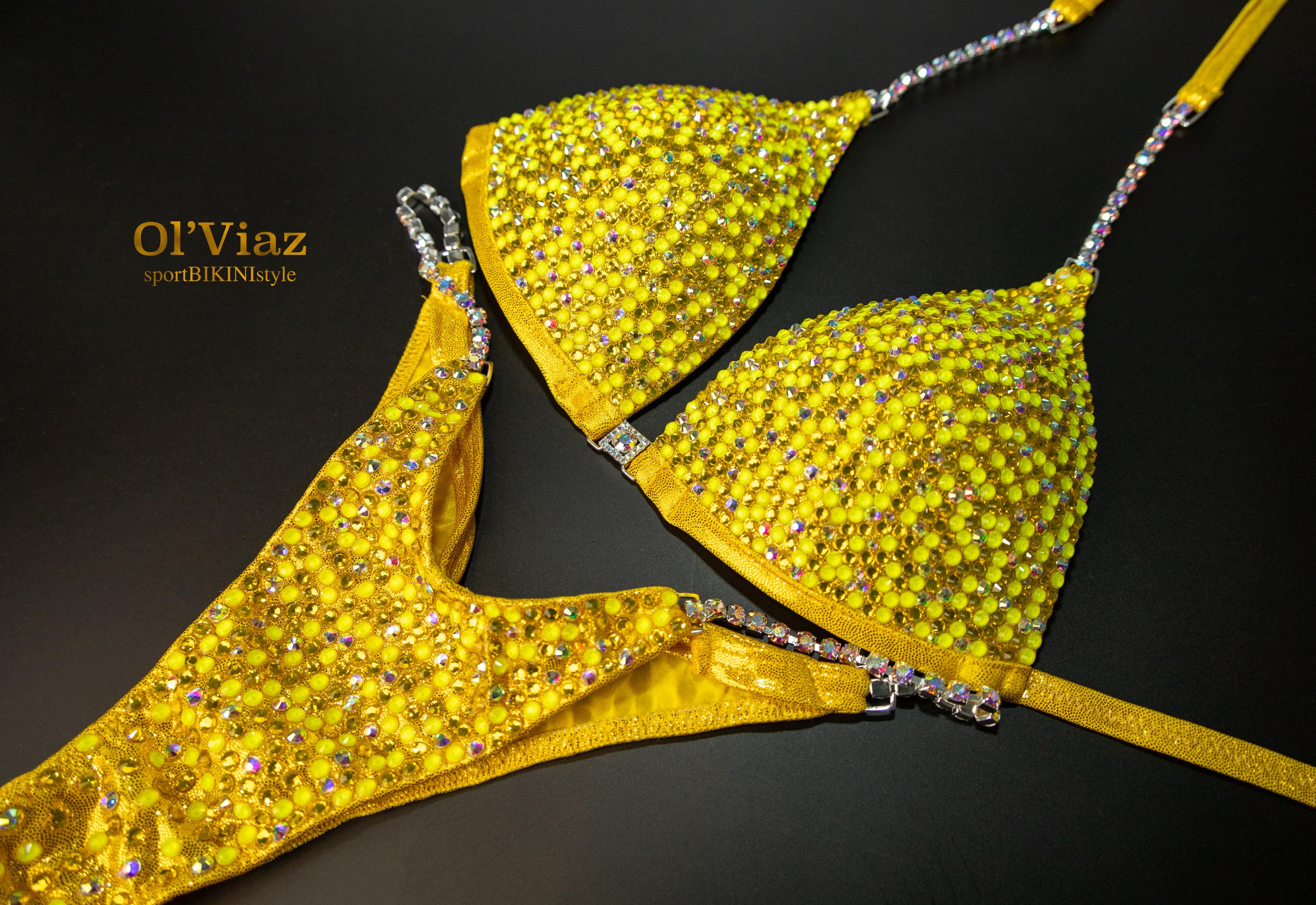 Yellow Rhinestone Crystal Competition Bikini/posing Suit/bikini