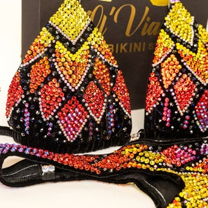NPC,IFBB,WBFF Fire&Bird Velvet Competition Figure,Wellness Suit with Crystals/Competition Suit/Posing Suit/Rhinestone Fitness