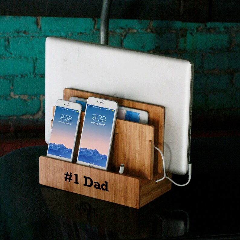 Best Dad Charging Station Ready To Ship In Bamboo Etsy
