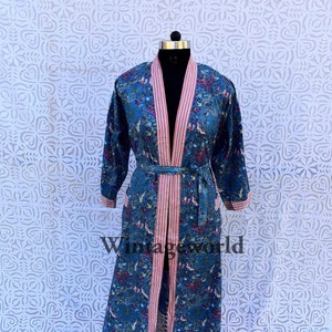 Blue Cotton Royal Print Kimono,Boho dress,Kimono jacket,Kimono dress,Floral Swimsuit Kimono,Bohemian hippie night gown swimwear beachwear