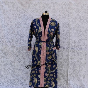 Blue Cotton Royal Print Kimono,Boho dress,Kimono jacket,Kimono dress,Floral Swimsuit Kimono,Bohemian hippie night gown swimwear beachwear