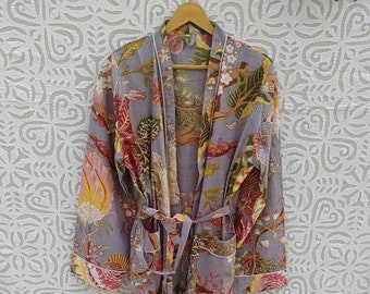 Kimono da donna, vestaglia in cotone, vestaglia in cotone Boho, per donna, leggero, 100% cotone organico, lungo Yukata giapponese stampato a mano