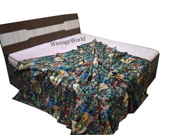 Copriletto in seta vintage ricamo a mano 275 x 275 cm. - - Catawiki