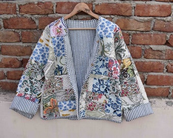 Cotton Reversible women Flower Quilted Jacket vintage Winter summer Fashion,unisex jackets patchwork Bohemian Style embroidery short coat