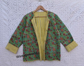 Cotton Reversible women Flower Quilted Jacket vintage Winter summer Fashion,unisex jackets patchwork Bohemian Style embroidery short coat