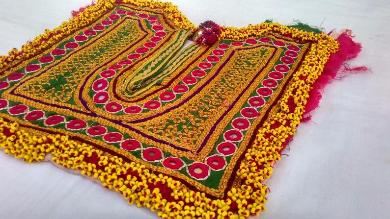 Very Fine mirror banjara work Vintage Handmade Banjara Neck Yoke with mirror work and embroidery,Beautiful handmade patch to embellish dress
