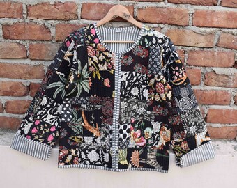 Cotton Reversible women Flower Quilted Jacket vintage Winter summer Fashion,unisex jackets patchwork Bohemian Style embroidery short coat