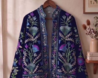 Handcrafted Embroidery floral Women Jackets Velvet Bohemian Style reversible Winter Coat Street wear Bomber Boho fashion jackets