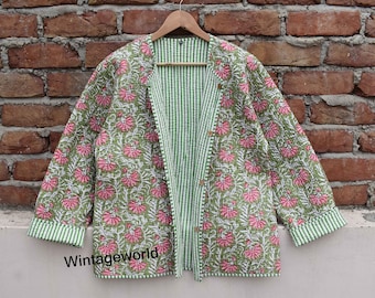Cotton Reversible women Flower Quilted Jacket vintage Winter summer Fashion,unisex jackets patchwork Bohemian Style embroidery short coat