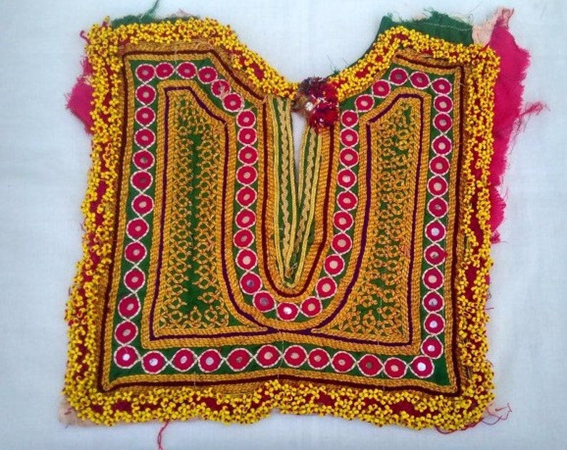 Very Fine mirror banjara work Vintage Handmade Banjara Neck Yoke with mirror work and embroidery,Beautiful handmade patch to embellish dress