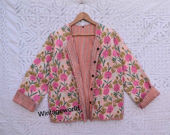 Cotton Reversible women Flower Quilted Jacket vintage Winter summer Fashion,unisex jackets patchwork Bohemian Style embroidery short coat