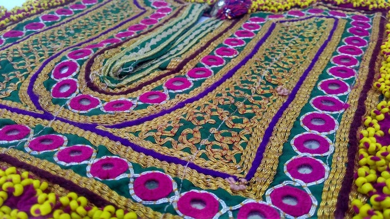 Very Fine mirror banjara work Vintage Handmade Banjara Neck Yoke with mirror work and embroidery,Beautiful handmade patch to embellish dress