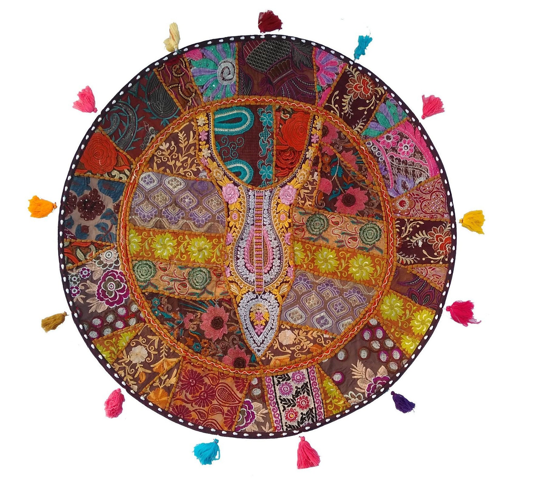 Cubierta de cojín de piso redonda hecha a mano Patchwork | Etsy