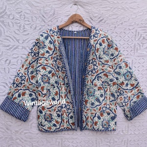 Veste matelassée en coton réversible pour femmes vintage hiver été mode, vestes unisexes patchwork style bohème broderie manteau court