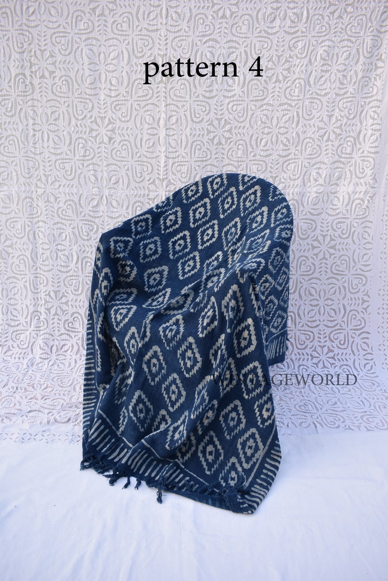 Wood Hand Block Printed Khadi Cotton Blanket Dhurrie Rug Handmade Boho Picnic Rug Hand Woven Beach Throw With Fringes