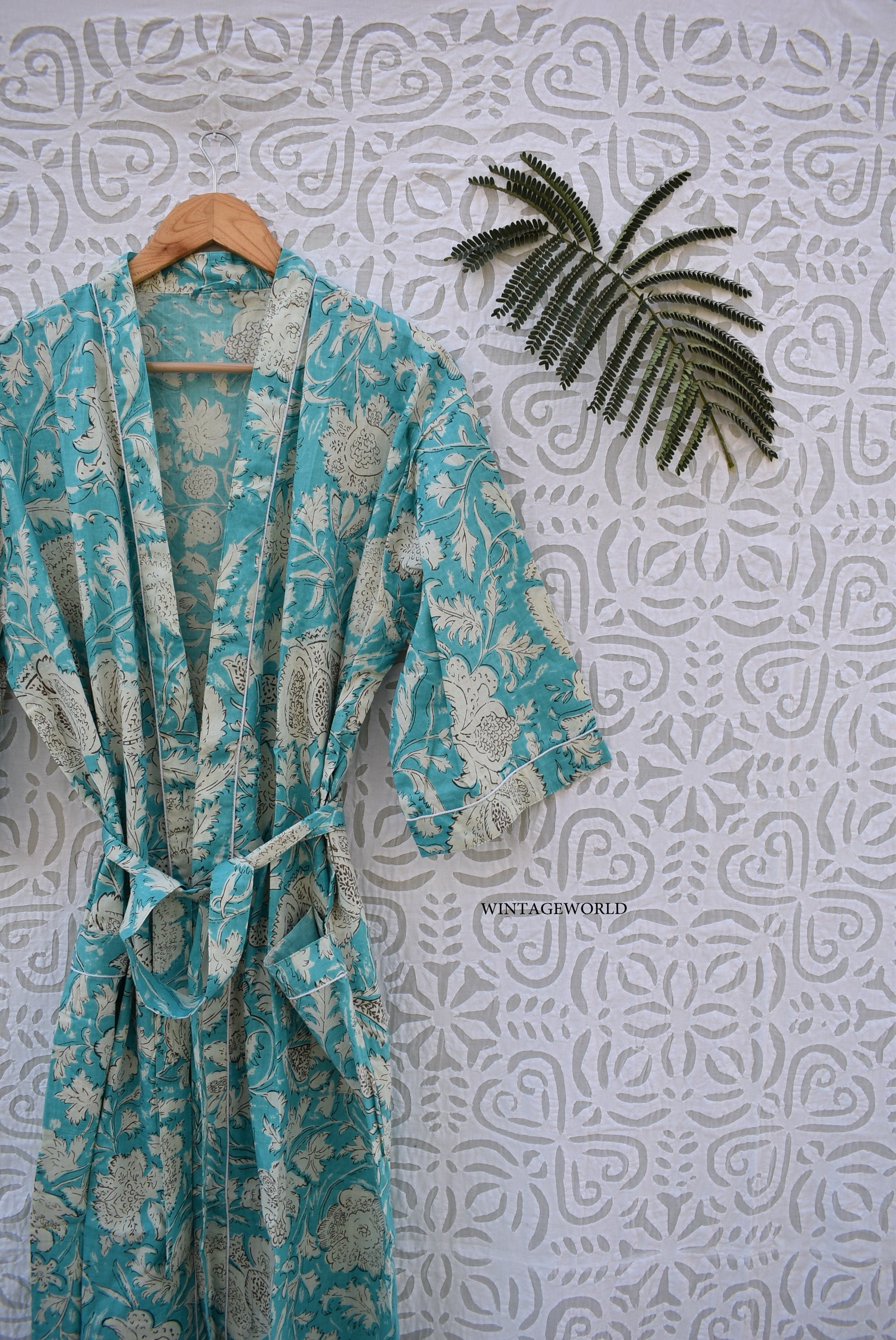 Women's Kimono Robe Cotton Dressing Gown Boho Cotton Bathrobe for Women…