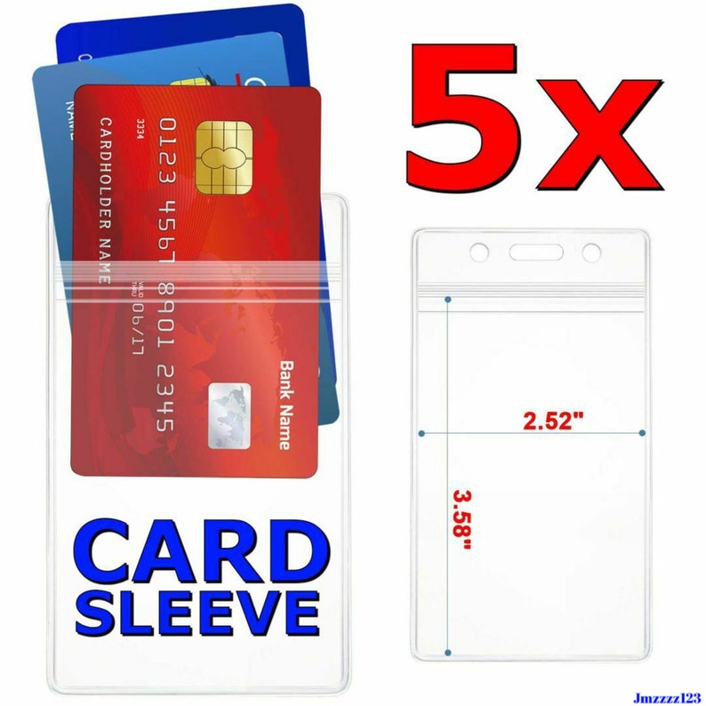 5 PCs Clear Plastic Vertical ID Card Holder with ZIPPER image 1