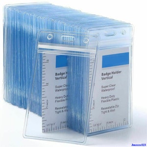 5 PCs Clear Plastic Vertical ID Card Holder with ZIPPER image 10