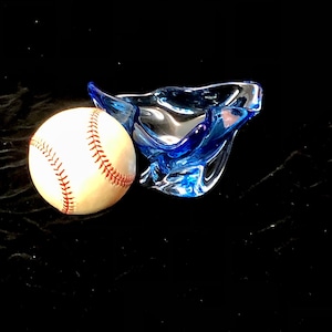 A Organic Contemporary Hand Blown Organic Blue Glass Bowl.