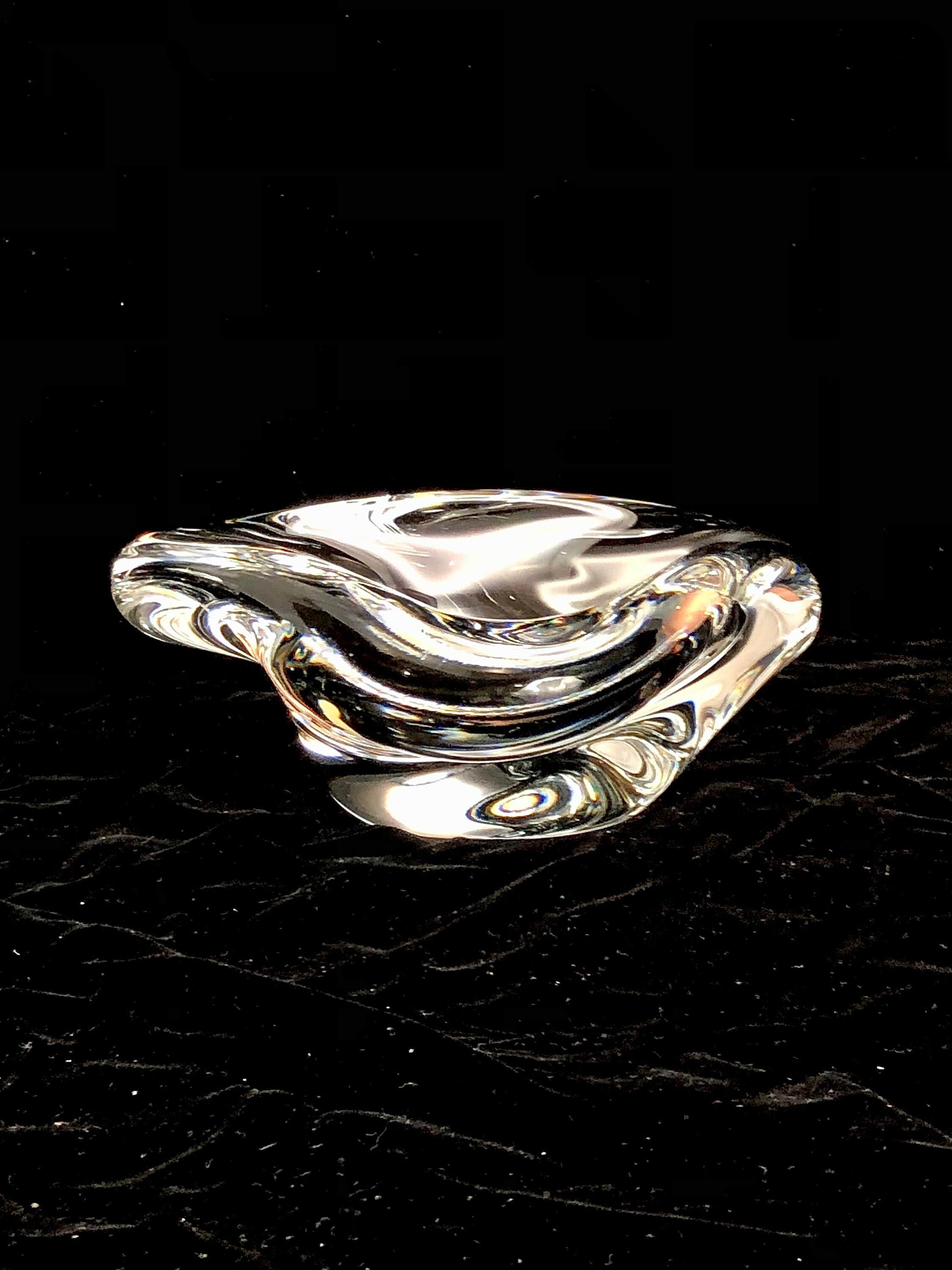 MCM St. Louis Crystal France Bowl – Biomorphic Modernist Design – 8" Signed French Crystal