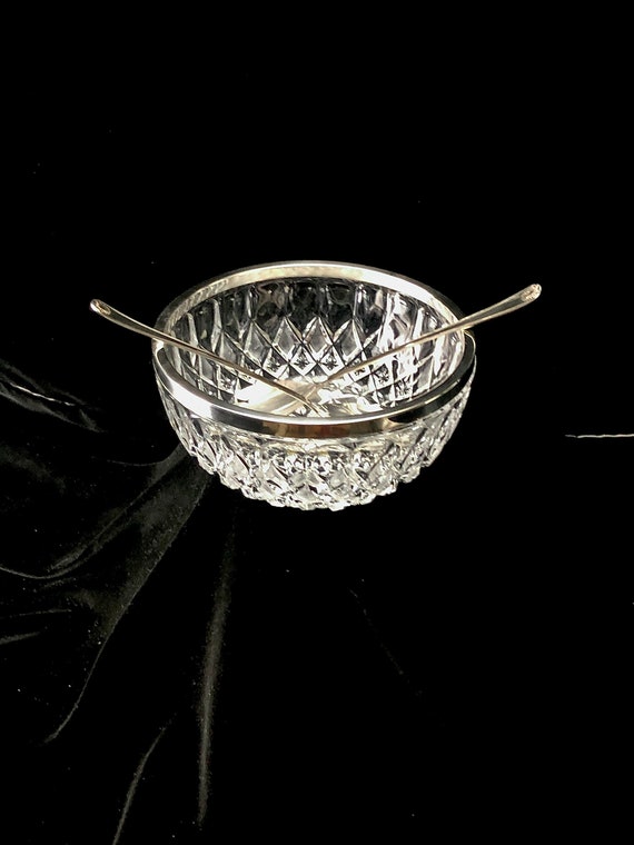 Mcmcut Lead Crystal Salad Bowl With Silver Plated Top Rim With Etsy