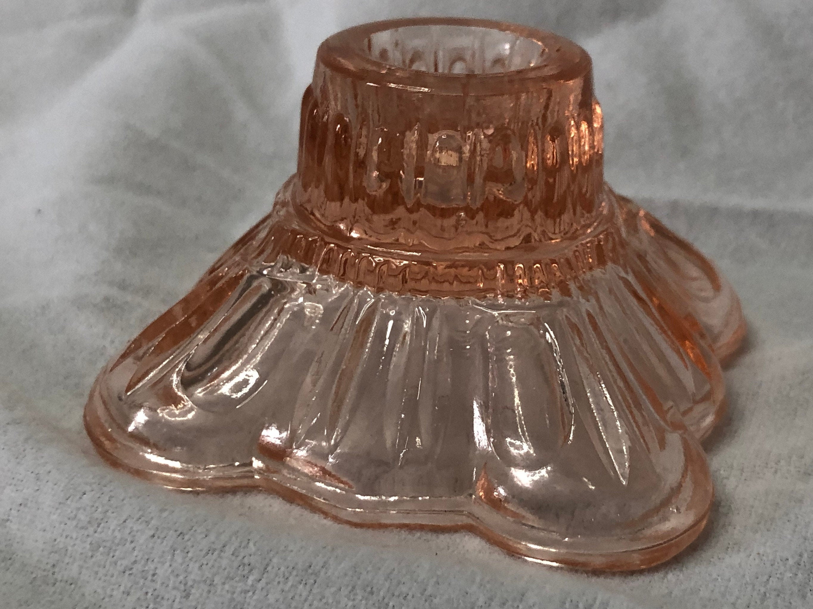 Pink depression glass candle holders Etsy