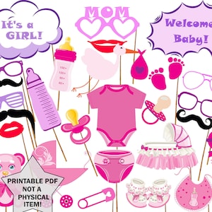 Baby shower photo props: &quot;BABY GIRL PROPS&quot; Its a girl Printable Photo booth Props Team Pink Baby Girl Printable Party Props baby shower game