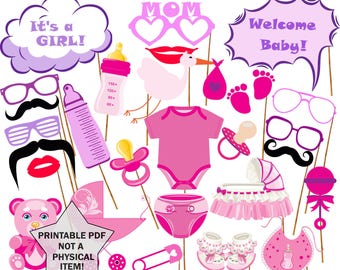 Baby Girl Photo Booth Props: 27-Piece Printable Set (PDF & JPG)