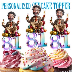 Birthday Cupcake Topper, Personalized Girl Face with Age Cupcake Topper, Printable Custom Photo Birthday Cupcake Topper, Birthday Decor